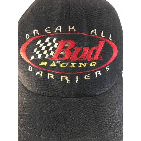 Vtg Anheuser-Busch Bud Racing Break All Barriers Baseball Cap Black Adjustable - Picture 6 of 11